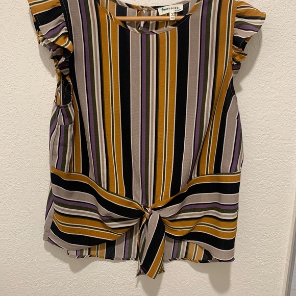 Monteau Tie Front  Boho Stripe Top Short Sleeve XL - Picture 1 of 9